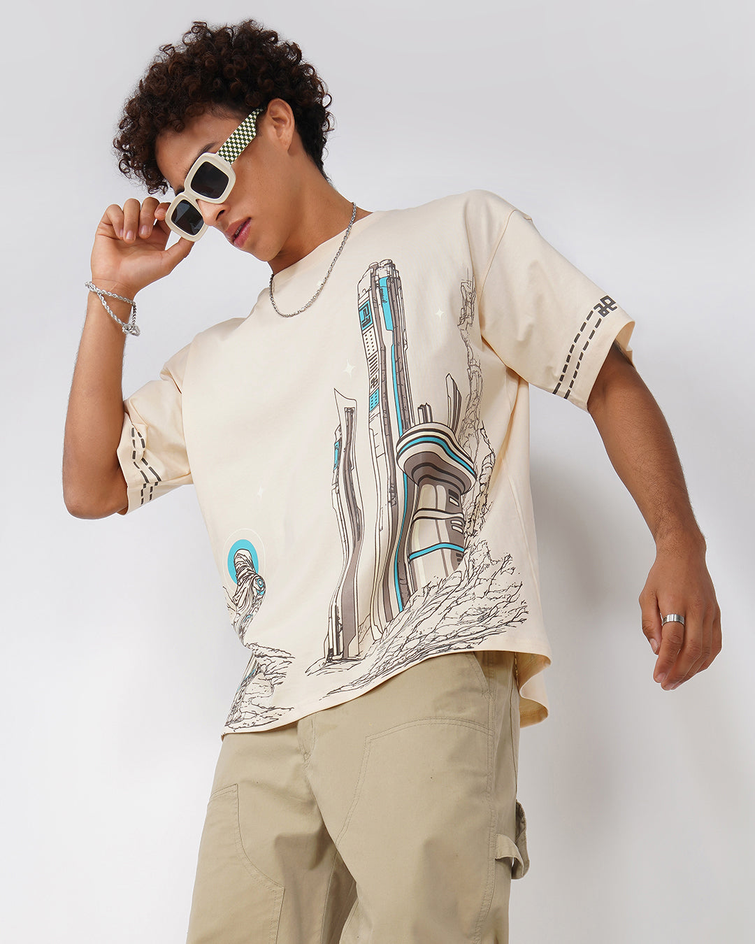 Bedouin | UV Light Reactive | Oversized Off-White Cotton T-Shirt