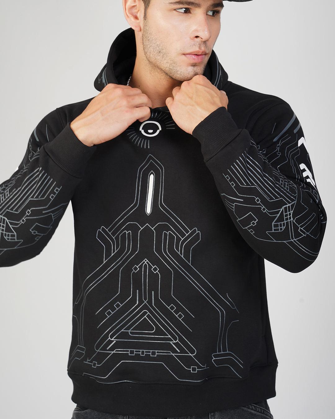 Titan Black 3D Puff Printed Relaxed Fit Hoodie