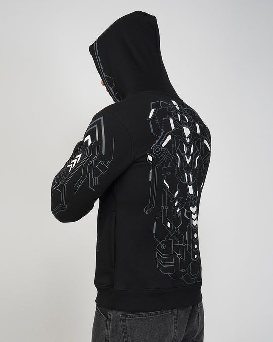 Titan Black 3D Puff Printed Relaxed Fit Hoodie