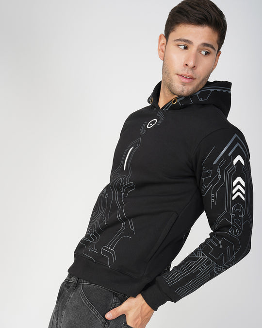 Titan Black 3D Puff Printed Relaxed Fit Hoodie