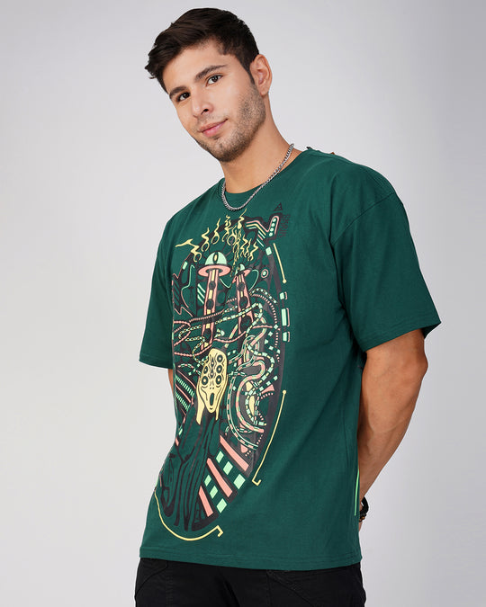 Scream | UV Light Reactive | Oversized Green Color Cotton T-Shirt