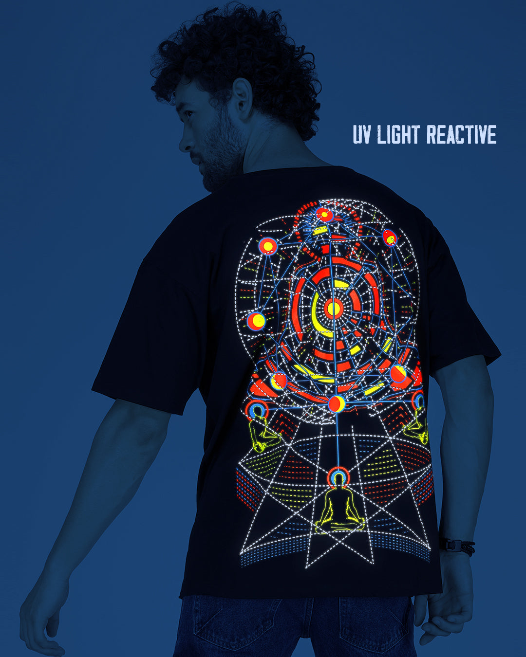 Lunar Meditation UV Light Reactive Glow In Dark Oversized T