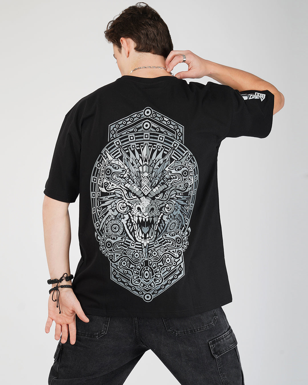 Aztec Dragon | Puff Printed | Oversized Cotton T-Shirt