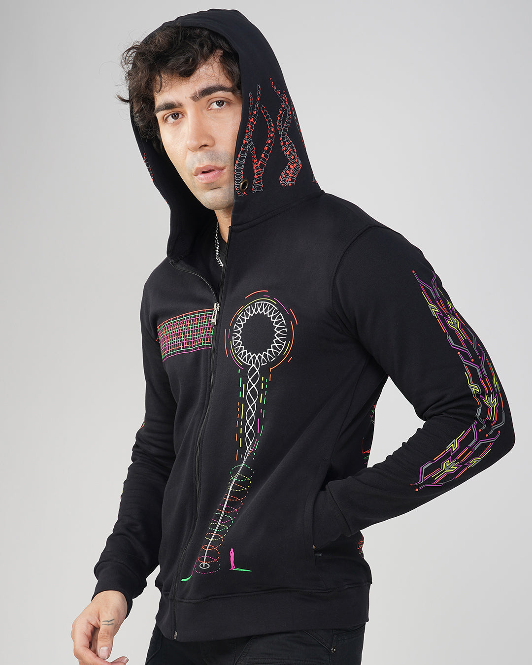 Galaxy in Cubator | zip up Cotton Hoodie | UV Light Reactive Plus Glow in Dark