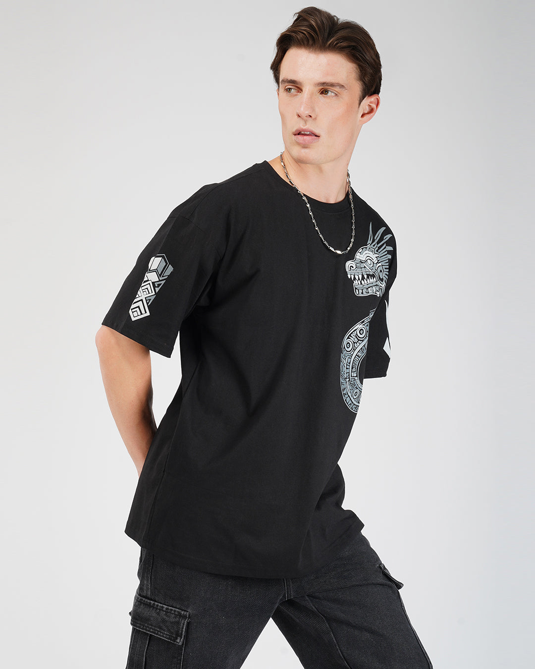 Aztec Dragon | Puff Printed | Oversized Cotton T-Shirt