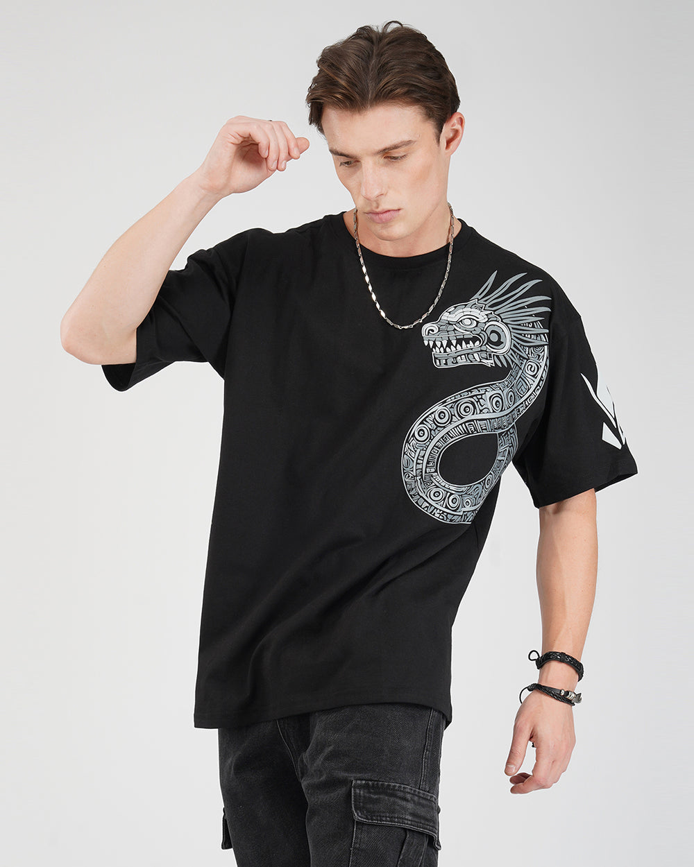 Aztec Dragon | Puff Printed | Oversized Cotton T-Shirt