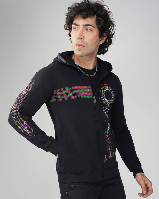 Galaxy in Cubator | zip up Cotton Hoodie | UV Light Reactive Plus Glow in Dark