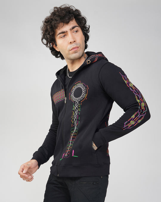 Galaxy in Cubator | zip up Cotton Hoodie | UV Light Reactive Plus Glow in Dark