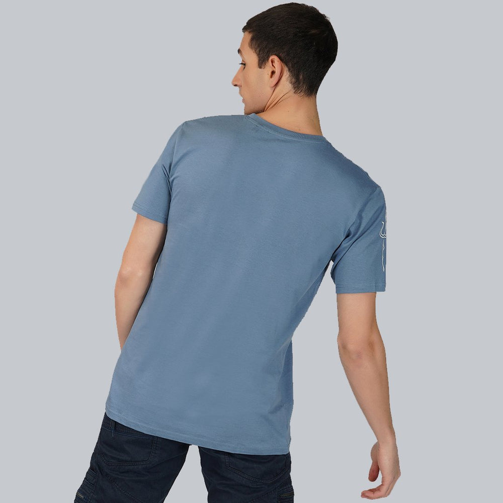 T-shirt Trishul Yantra col rond demi-manches couleur bleu océan