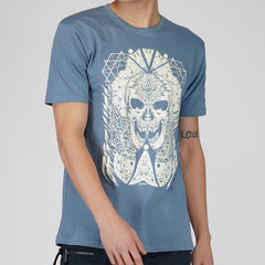 J-Skull Round Neck Half Sleeve Ocean Blue Color T-Shirt