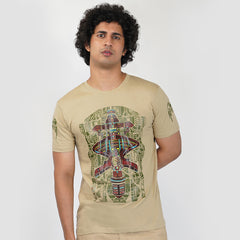 Alien Round Neck Half Sleeve Buff Color T-Shirt